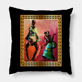 African Man and Woman Dancing, Playing Drums Pillow
