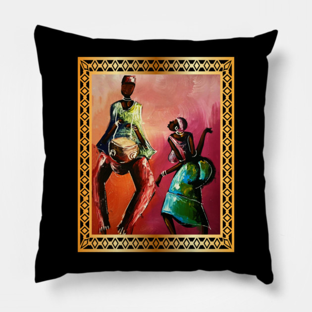 African Man and Woman Dancing, Playing Drums Pillow by logiamerch