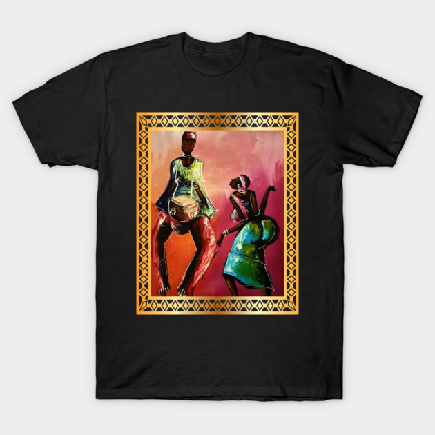 African Man and Woman Dancing, Playing Drums T-Shirt by logiamerch