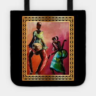 African Man and Woman Dancing, Playing Drums Tote