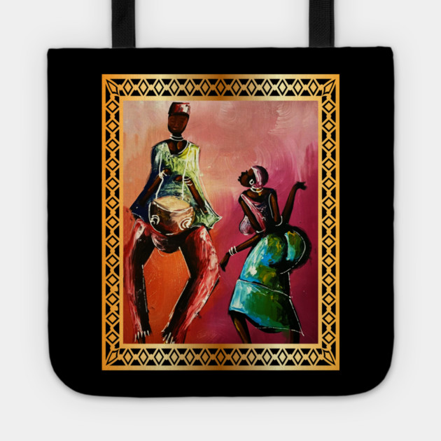 African Man and Woman Dancing, Playing Drums Tote by logiamerch