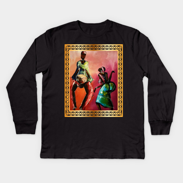 African Man and Woman Dancing, Playing Drums Kids Long Sleeve T-Shirt by logiamerch