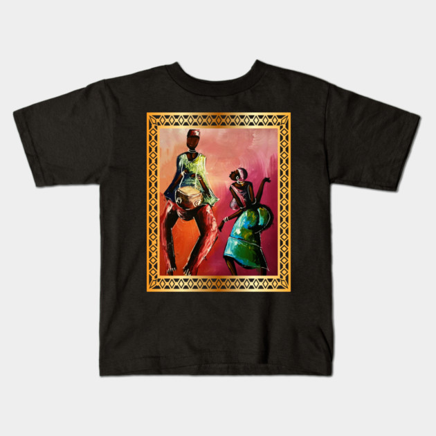 African Man and Woman Dancing, Playing Drums Kids T-Shirt by logiamerch