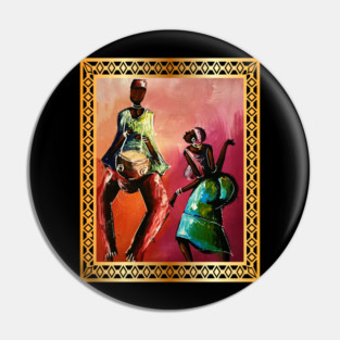 African Man and Woman Dancing, Playing Drums Pin