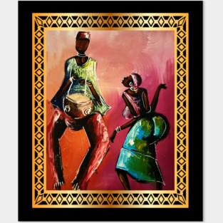 African Man and Woman Dancing, Playing Drums Posters and Art