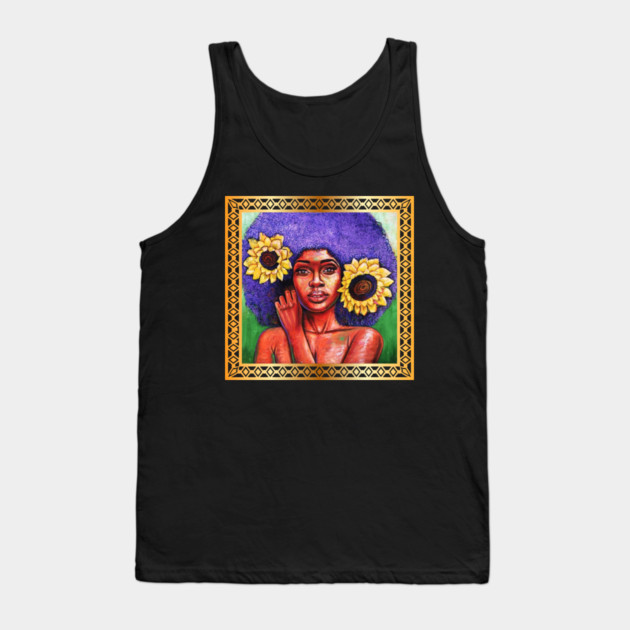 Beautiful African Woman with Sun Flowers Tank Top by logiamerch