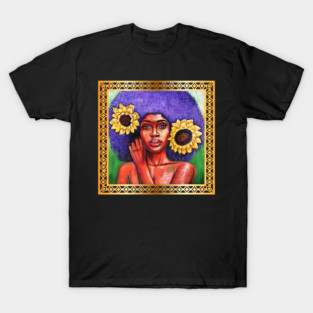 Beautiful African Woman with Sun Flowers T-Shirt