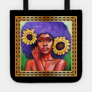 Beautiful African Woman with Sun Flowers Tote