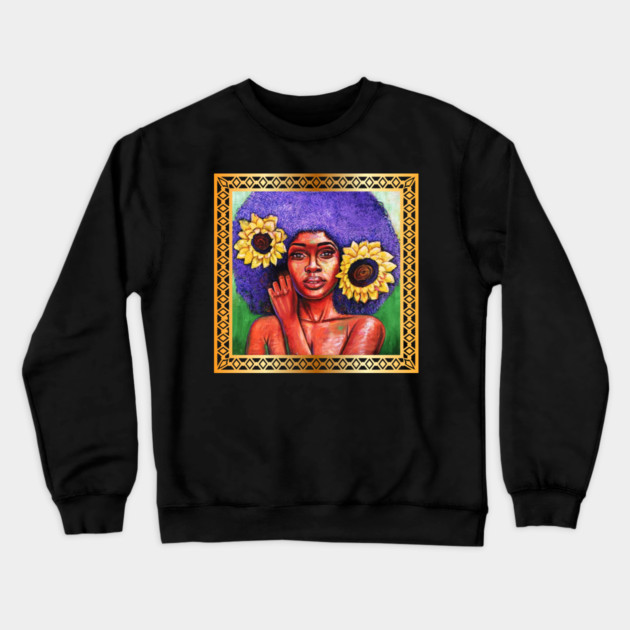 Beautiful African Woman with Sun Flowers Crewneck Sweatshirt by logiamerch