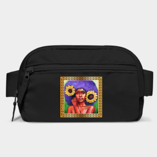 Beautiful African Woman with Sun Flowers Bag