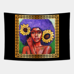 Beautiful African Woman with Sun Flowers Tapestry