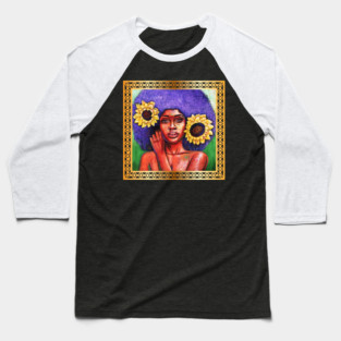Beautiful African Woman with Sun Flowers Baseball T-Shirt