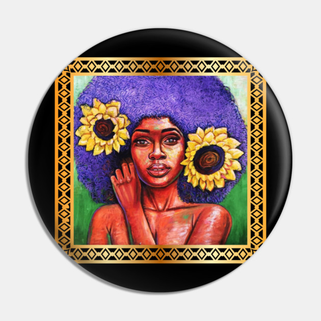 Beautiful African Woman with Sun Flowers Pin by logiamerch