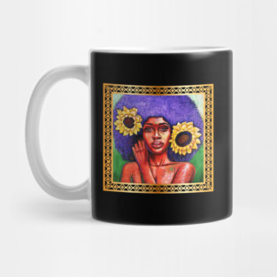 Beautiful African Woman with Sun Flowers Mug