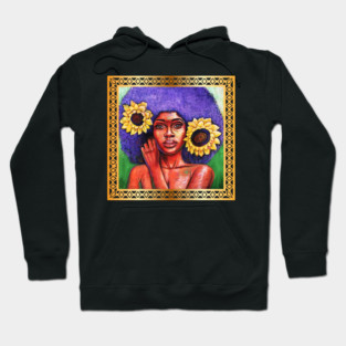 Beautiful African Woman with Sun Flowers Hoodie