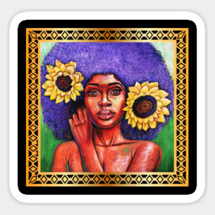 Beautiful African Woman with Sun Flowers Magnet
