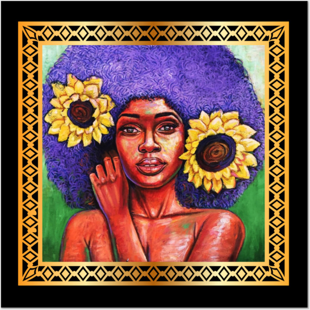 Beautiful African Woman with Sun Flowers Wall Art by logiamerch