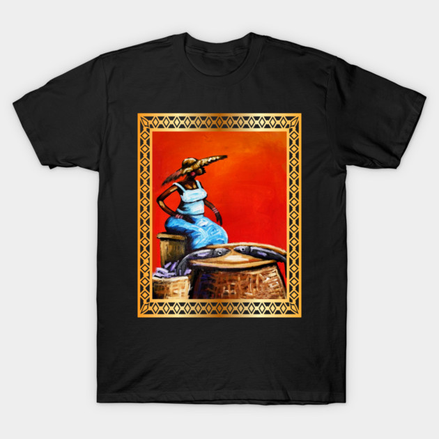 African Woman Selling Fish, African Artwork T-Shirt by logiamerch