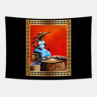 African Woman Selling Fish, African Artwork Tapestry
