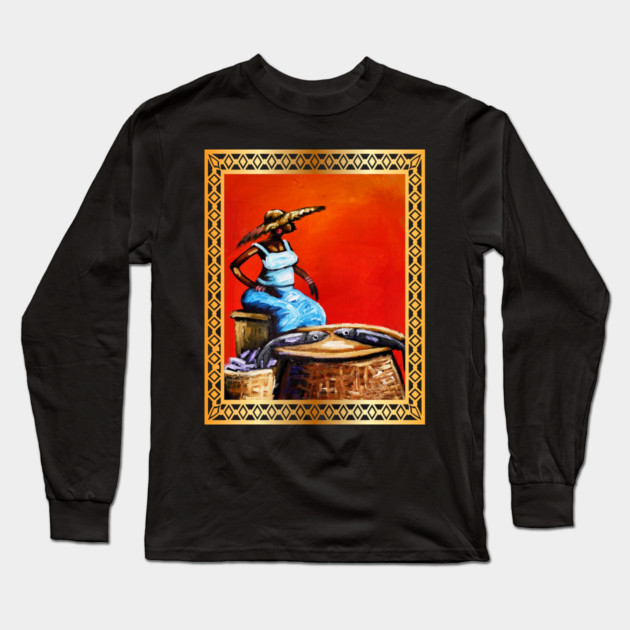 African Woman Selling Fish, African Artwork Long Sleeve T-Shirt by logiamerch