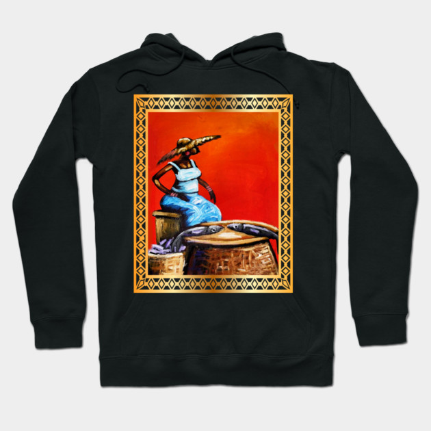 African Woman Selling Fish, African Artwork Hoodie by logiamerch