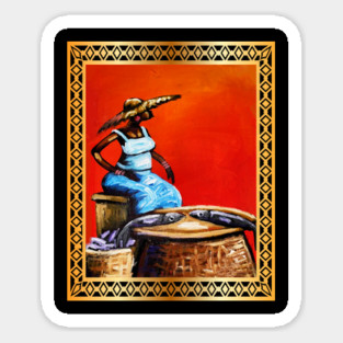 African Woman Selling Fish, African Artwork Sticker