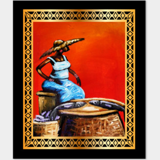 African Woman Selling Fish, African Artwork Posters and Art