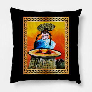 African Woman selling fruits Pillow
