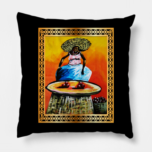 African Woman selling fruits Pillow by logiamerch