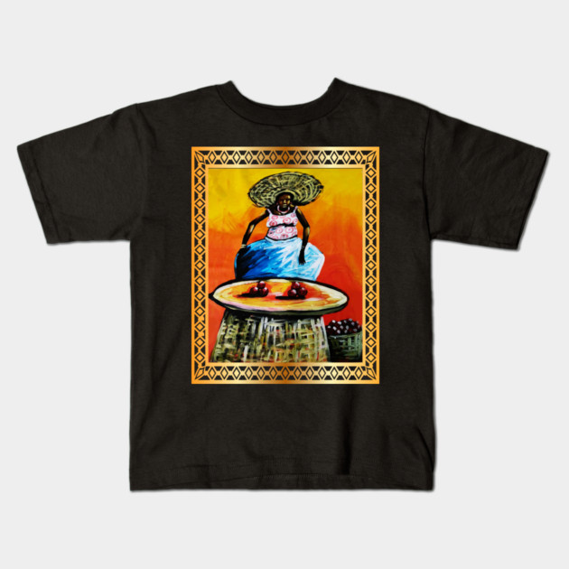 African Woman selling fruits Kids T-Shirt by logiamerch