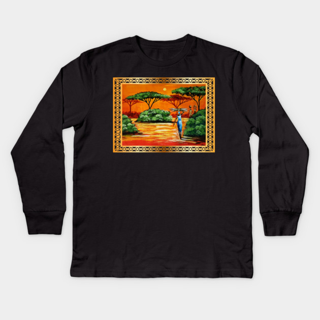 African Artwork, African Women Kids Long Sleeve T-Shirt by logiamerch