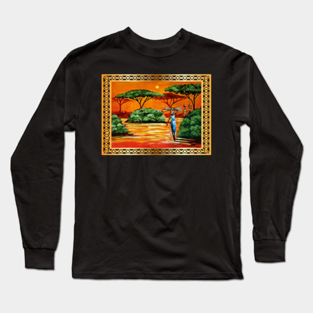 African Artwork, African Women Long Sleeve T-Shirt by logiamerch