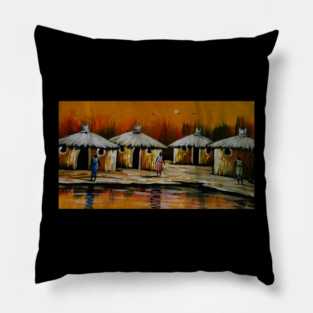 African Village, African People Artwork, Black History Pillow