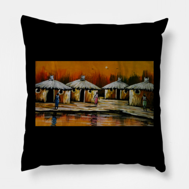 African Village, African People Artwork, Black History Pillow by logiamerch