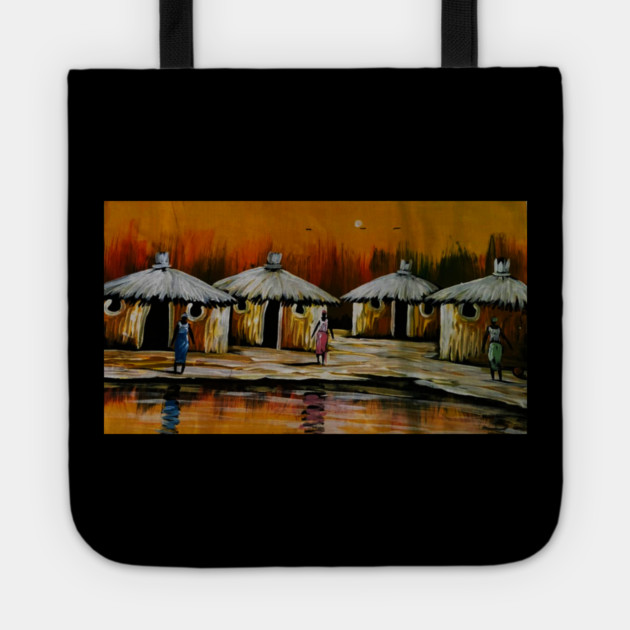 African Village, African People Artwork, Black History Tote by logiamerch