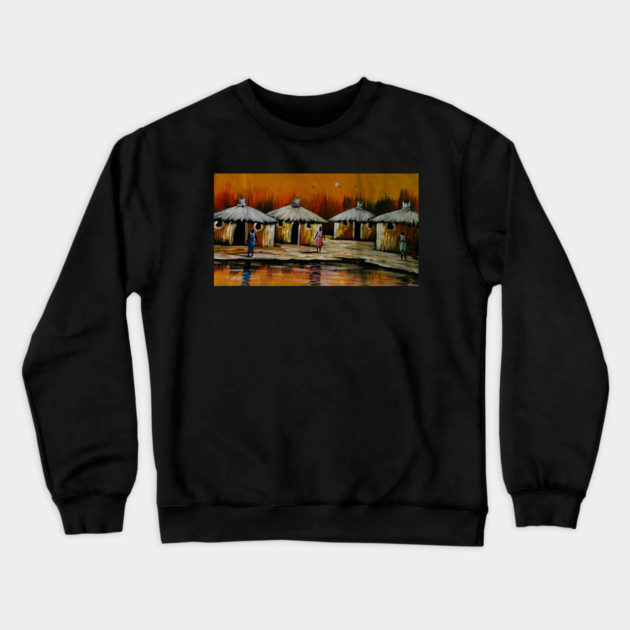 African Village, African People Artwork, Black History Crewneck Sweatshirt by logiamerch