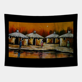 African Village, African People Artwork, Black History Tapestry