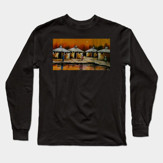 African Village, African People Artwork, Black History Long Sleeve T-Shirt by logiamerch