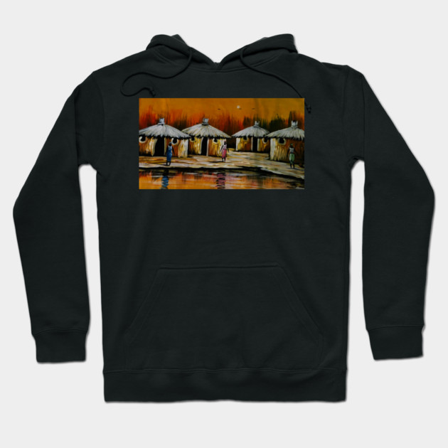 African Village, African People Artwork, Black History Hoodie by logiamerch