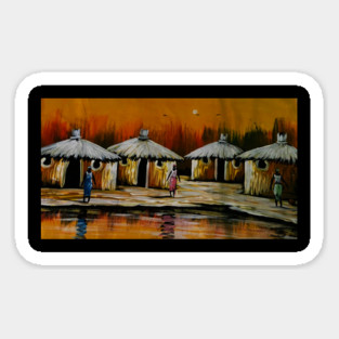 African Village, African People Artwork, Black History Sticker