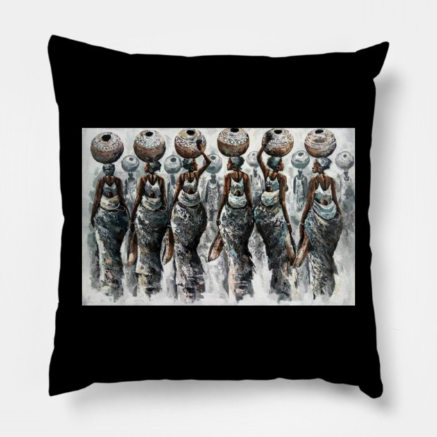 African Women Carrying Pots, Black History Art Pillow by logiamerch