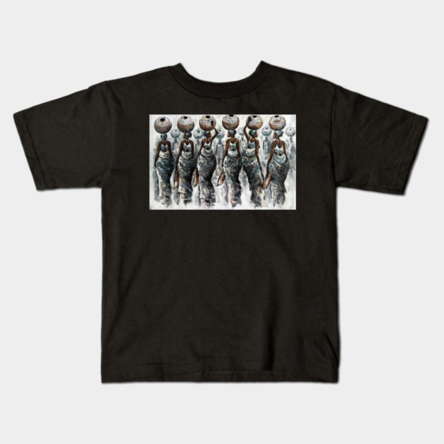 African Women Carrying Pots, Black History Art Kids T-Shirt by logiamerch