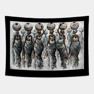African Women Carrying Pots, Black History Art Tapestry