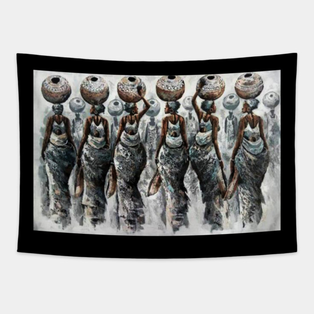 African Women Carrying Pots, Black History Art Tapestry by logiamerch