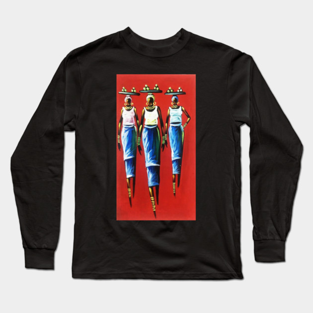 African Woman Carrying Fruits, Black History Long Sleeve T-Shirt by logiamerch