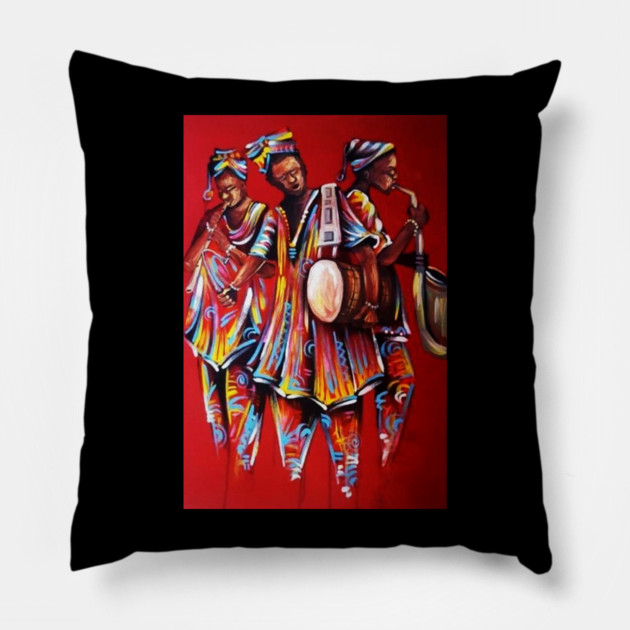 African People playing Instruments, Black History Art Pillow by logiamerch