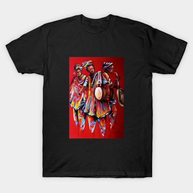 African People playing Instruments, Black History Art T-Shirt by logiamerch