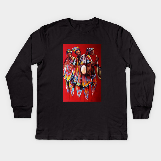 African People playing Instruments, Black History Art Kids Long Sleeve T-Shirt by logiamerch