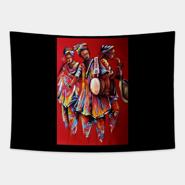 African People playing Instruments, Black History Art Tapestry by logiamerch