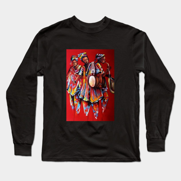 African People playing Instruments, Black History Art Long Sleeve T-Shirt by logiamerch
